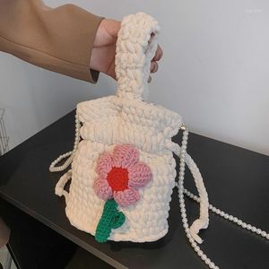 Borse da sera Borsa all'uncinetto in corda Catena di perle fatta a mano Secchiello da donna Designer in maglia a tracolla per borsa in maglia grossa intrecciata