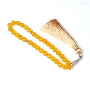 Armband Blue Stripe Vein Agate Rosary Gemstone Bead Yellow Red Network Tassel 33st Tesbih 8mm Stone Tibetan Silver Charm Prayer SMYELLTY