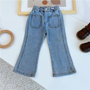 Jeans Long Boot Cut Pants For Kids 2023 Spring Autumn Clothing Elastic Midjebyxor Children's Flare Casual Girl's Denim