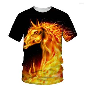 Męskie koszulki 3D Flame Koń nadruk T-shirt Mężczyźni 2023 Lato O szyja koszulki z krótkim rękawem