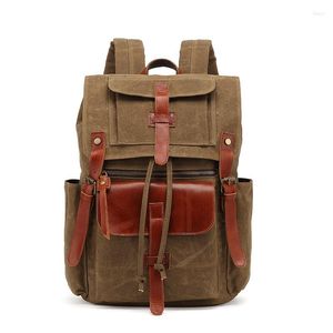 Backpack M402 Chegada da Europa Canvas Couro Mochilas Laptop Daypacks Mochilas à prova d'água Mochilas grandes Pacotes de viagem em enceramento