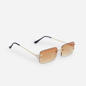 Sun Glasses Fashion Eyewear Mens Women Designer Glasögon Solglasögon Gold Silver Frameless Metal Frames 90s Style Rectangle Driving Curved Nos Frame glasögon