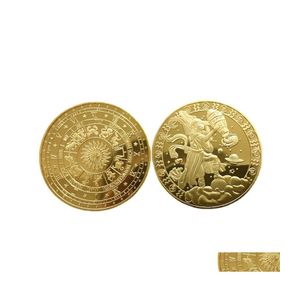 Outras artes e artesanato Twee Constellation Gold Coin Aquarius comemorativo para boa sorte colecionável coleção de lembranças Drop de dhaki