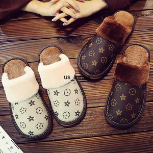 Slippers Winter Winal Women's Cotton Shoes Pu slippers slippers plush share flat shole sweat sweat men indoor slippers 0120v23