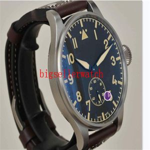 الساعات الرياضية للرجال جديد 42 مم Big Montre D 'Aviateur Black Dial 510401 Automatic Mens Watch Silver Case Leather Strap Hig275H