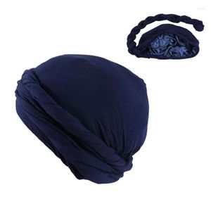 Basker m2ea haloturban durag män turban headwrap satin fodrad huvudduk för muslimsk hijab bekväm kemo hatt
