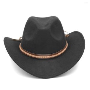 Cloches Mistdawn Moda Homens Homens de Wool Blend Western Cowboy Hat Wide Brim Cowgirl Cap boné de inverno Chapéu marrom tamanho 56-58cm