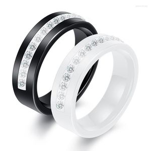 Wedding Rings 6mm Light 4 Colors Simple Ceramic For Women Smooth With Crystals White&Black Fashion Engagement Ring