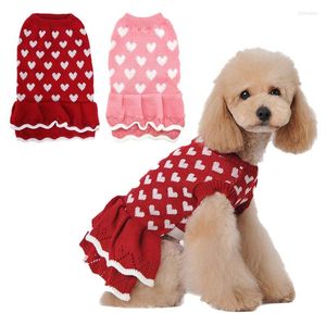 Hundkläder husdjurskläder söt hjärttryck flockade kantklänningar små medelstora hundar katter stickad tröja julår valpkläder