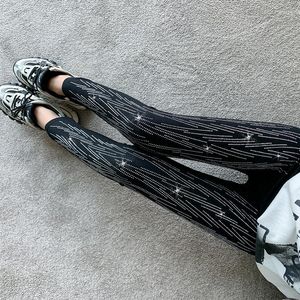 Leggings da donna Pantaloni skinny con strass elasticizzati neri Donna Perla Velluto spesso Marea elastica alla caviglia Autunno inverno