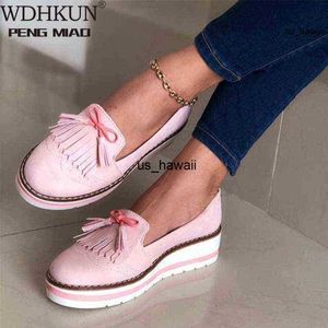 Kleid Schuhe Frauen Quaste Bowtie Loafers Frau Slip On Sneakers Damen Weiche PU Leder Nähen Flache Plattform Weibliche Schuhe alle Jahreszeiten Neue 0120V23