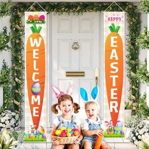 2pcs Easter Door Banner Bunny Egg Carrot Hanging Banner Easter Decoration for Home Outdoor Ornament Flag Happy Easter Decoration CPA4512 tt0119