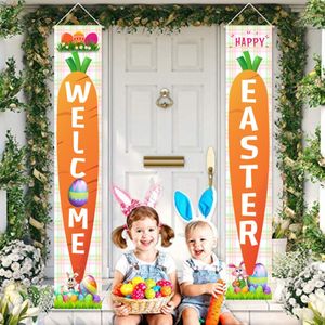 2 pezzi Banner di Pasqua Banner Bunny Ogg Carrot Banner Banner Decorazione di Pasqua per la casa Ornament Outdoor Bandiera Happy Pasqua Decorazione CPA4512 TT0119