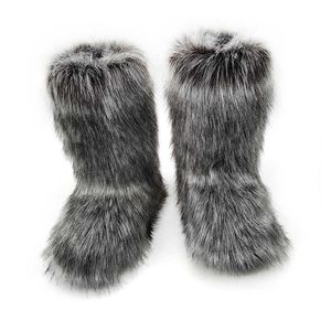 Boots Snow Women Winter 2022 Luxury Fluffy Päls mjuk bekväm varm skidfaminna mysig lång plysch bomull 221215