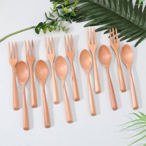 Dinnerware Sets 6pcs/12pcs Wooden Cutlery Set Portable Japanese Tableware Travel Non-toxic Natural Wood Fork And Spoon Kitchen Tools