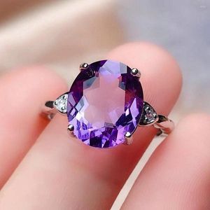 Cluster Rings Fashion Concise Purple Crystal Amethyst Gemstones Diamonds For Women White Gold Silver Color Fine Jewelry Bijoux Accessory