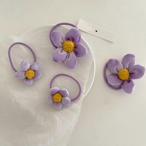 Hair Accessories Cute Purple Flower Ties Rubber Elastic Bands Sweet Girls Ponytail Holder Kids Rope Gum Fashion Scrunchies