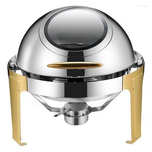 Dinnerware Sets Deluxe Buffet Stainless Steel Round Roll Top Chafer / Chafing Dish 6.8Liter - Gold Stand With Glass Window