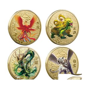 他の芸術と工芸品ラッキー中国の古代神話の生き物ゴールドコインコレクションドラゴンタイガーチャレンジバッジ記念ソーブdhlzy