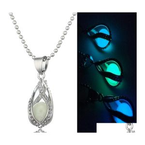 Medaglioni Glow In The Dark Pearl Cage Collane con ciondolo Open Hollow Luminoso Goccia d'acqua Charm Medaglione Catena di perline per le donne S Fashion Je Otbzu