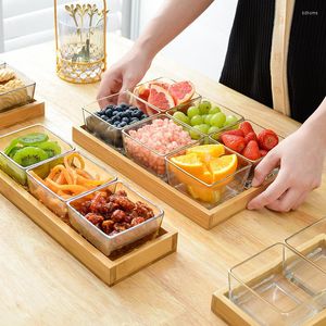 Plates Simple Glass Partitioned Dried Fruit Plate Living Room Candy Melon Seed Nut Creative Snack Platter Storage Box Home