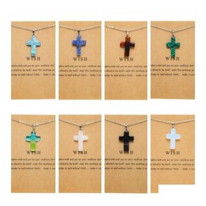 Pendant Necklaces Wish Card Cross Stone Necklace For Jewelry Making Stainless Steel Chain Women Men Gift Drop Delivery Pendants Dhinq