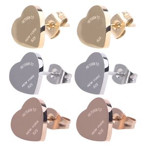 Luxury T gold Lover Heart earrings Classic Style women rose designer studs couple stainless steel jewelry gifts women accessories wholesale with box