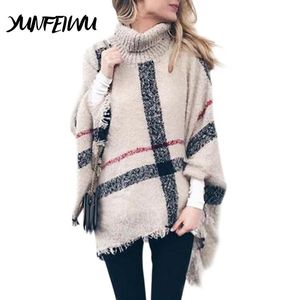 Damenpullover Frauen hoher Kragen Quaste Cape Pullover Schal lose große Mantel Kleidung Rollkragen Poncho