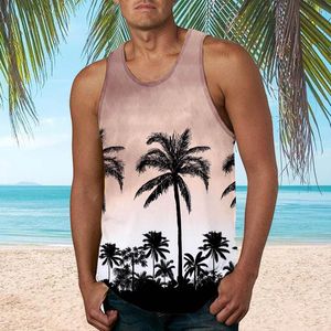 Men's Tank Tops Mens Compression Cold Gear Spring Summer Casual Top Shirt Co-conut Printed O Neck Blouses Workout Shirts For Men L