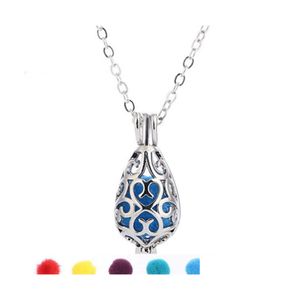 LACKETS Fashion Lava Rock Stone Cage Pendant Necklace Diffuser Essential Oil Water Drop Shape Charm Halsband f￶r kvinnor smycken g￥va otuom