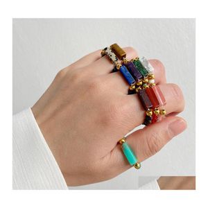 バンドリング4mm女性のための弾性リングをRec Natural Stone Chakras Beadsピンククリスタルクォーツボヘミアンジュエリードロップ配信DHWB5