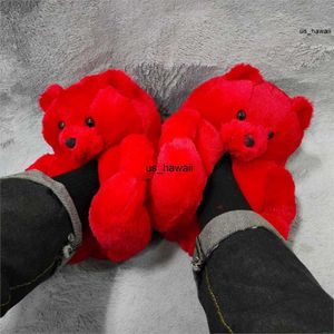 Chinelos de pelúcia tamanhos de pelúcia Mulheres Teddy Bear Selppers Inverno Sapatos de casa quente Anti-deslizamento Home macio Ladrinhas de desenho animado fofinho de desenho animado 0120v23