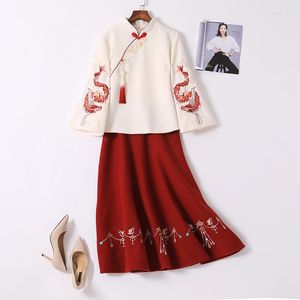 Ubrania etniczne Ubrania Hanfu Kobieta Ulepszona Tang Suit Cheongsam Autumn and Winter Dress Chinese Style Qipao Dwuczęściowy