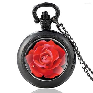 Cep saatleri cazibe kırmızı gül tasarım vintage kuvars erkek kadın cam kubbe kolye kolye saat saat hediyeler