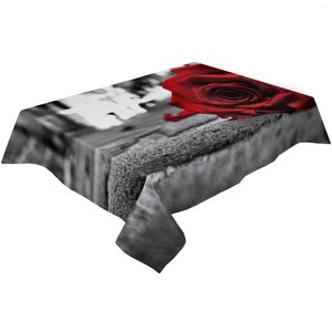 Table Cloth Rose Red Flowers Retro Street Waterproof Tablecloth Rectangular Dining Coffee Mat For Kitchen Living Room