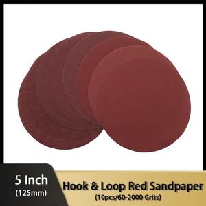 10x Red Color Sandpaper - 5Inch 125MM Sanding Discs Hook loop PSA Adhesive 60-2000 Grits for Polishing & Grinding