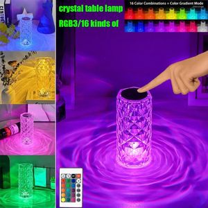 Table Lamps Rose Crystal Lamp 3/16 Colors Touch Adjustable Ambient Light Romantic Night Bedroom Decoration Projectors 9-22cm