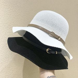 Breda randen hattar koreansk version fashionabla bälte spänne kupol lin fiskare hatt kvinnlig solskydd solskyddsmedel