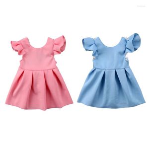 Mädchen Kleider Großhandel Sommer Kleinkind Baby Kind Mädchen Solide Bogen Prinzessin Kleid Hülse Spitze Kleidung Kinder Kleidung Vestido