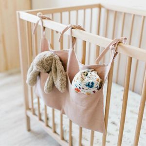 Storage Boxes Baby Crib Side Hanging Bag Linen Double Compartment Multifunctional Diaper Wrap Toy