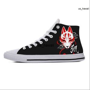 Sapatos de vestido Kitsune máscara japonesa Fox Anime Manga Cartoon Sapatos de pano casual High Top Top Lightweight Breathable 3D Print Men Women Sneakers 0120v23