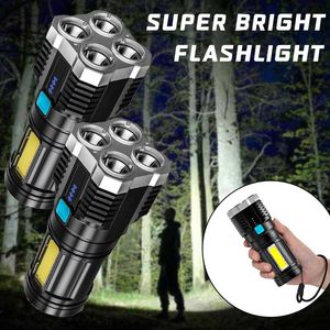 Ficklampor facklor 4-kärna LED-starka ljus USB-laddningsbara 1200mA-batteri superljusa små specialkrafter utomhus multifunkt
