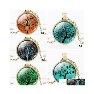 Pendant Necklaces Arrival Tree Of Life Round Cabochons Glass Charm Bronze Black Sier Chain For Women Men Fashion Jewelry Drop Delive Otyps