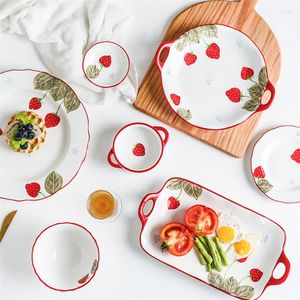 Ciotole Nordic Creative Cute Red Strawberry Piatto da colazione sotto ceramica smaltata Insalata Riso Ciotola Bistecca Dessert Tazza Stoviglie