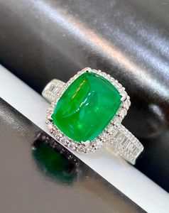 Cluster Ringe LR713 Smaragd Ring 3,88 ct Reines 18 Karat Gold Schmuck Kolumbien Lebendige Grüne Edelstein Diamant Weiblich Für Frauen Fein