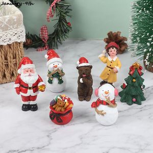 Dekorativa figurer Objekt 1st miniatyr julgran Santa Claus Snowmen Terrarium Accessories Gift Box Fairy Garden Doll House Deco