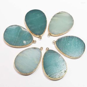 Pendant Necklaces Natural Stone Flat Water Drops Amazons Pendants Gilt Edge Unisex Reiki Charms DIY Fashion Jewelry Accessories Wholesale