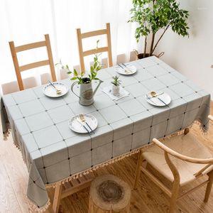 Table Cloth Modern Simple Cotton Linen Solid Color Square Grid Dustproof Tablecloth Rectangular Tassel Tea El