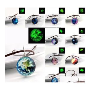 Pendant Necklaces Fashion Starry Outer Space Universe Gemstone Glow In The Dark Glass Ball Necklace For Women Men S Jewelry Mix Mode Ottes