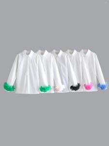 Women's Blouses Fashion Woman 2023 White Shirt Top Cuff Feather Detachable Green Blue Plum Pink Chic Casual Minimalist Classic Basic